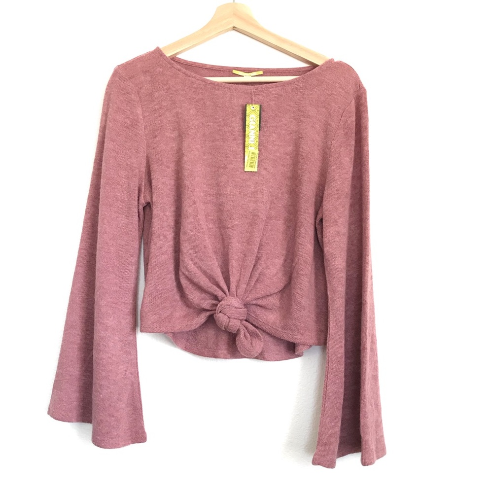 Gianni Bini Dusty Rose Tie-Front Long Sleeve Top Sweater Sz L